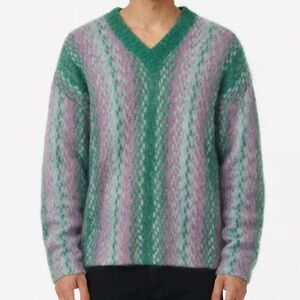 Marni Mens Mohair Wool V Neck Striped Sweater